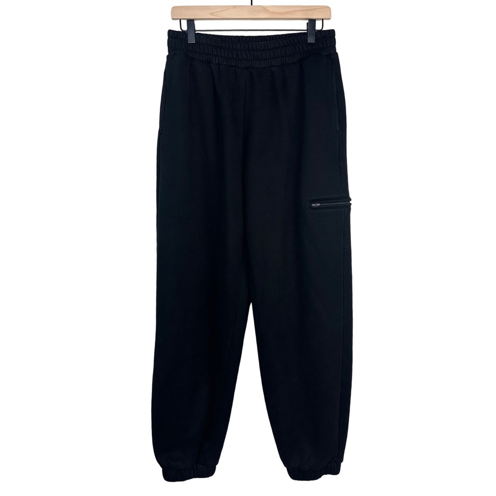 Comfrt Signature Fleece Sweatpants Black Joggers Unisex Large Zipper Pocket Cozy